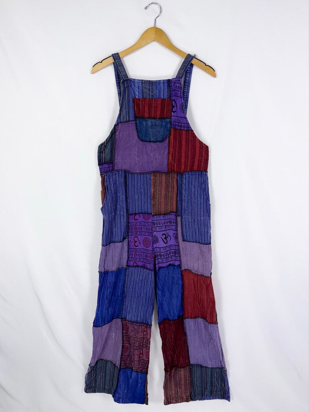 Jayli Hippie Mixed Media Patchwork Kantha Overalls Women's Large Purple
